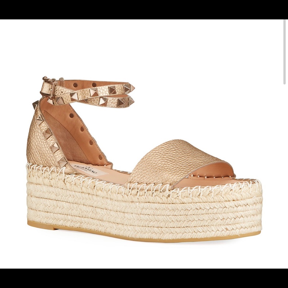 Valentino Metallic Rockstud Platform Espadrilles